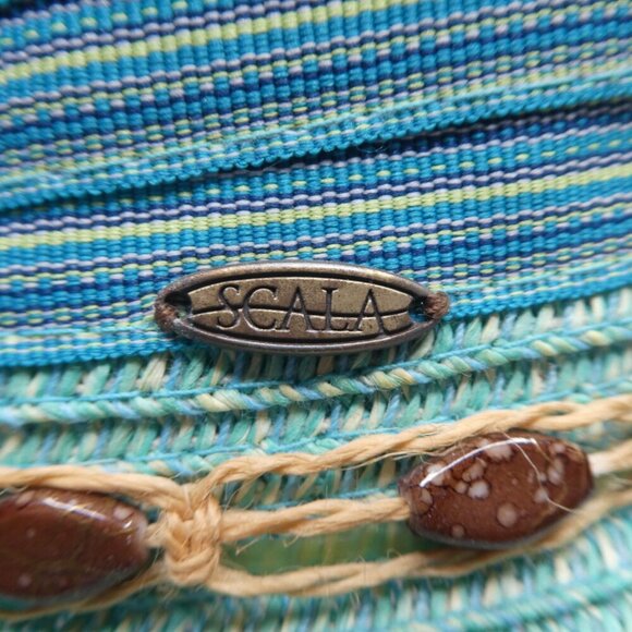 Scala Collezione Turquoise Blue Striped Wide Brim Floppy Paper Braid Hat Womens - Picture 7 of 8